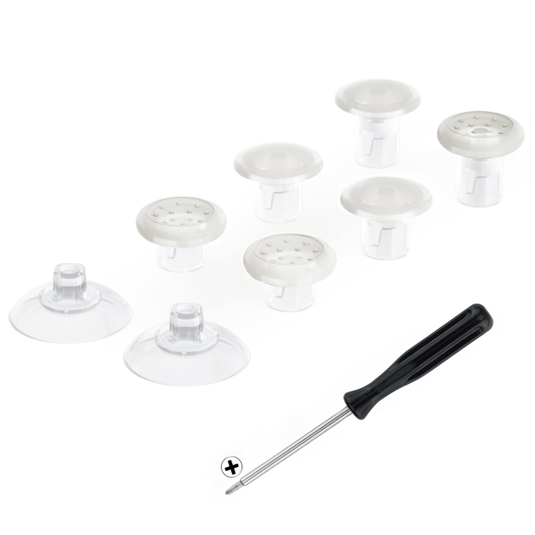 eXtremeRate Clear ThumbsGear Interchangeable Ergonomic Thumbsticks for Nintendo Switch Pro Controller - 3 Height Domed and Conca