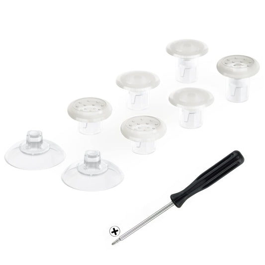 eXtremeRate Clear ThumbsGear Interchangeable Ergonomic Thumbsticks for Nintendo Switch Pro Controller - 3 Height Domed and Conca