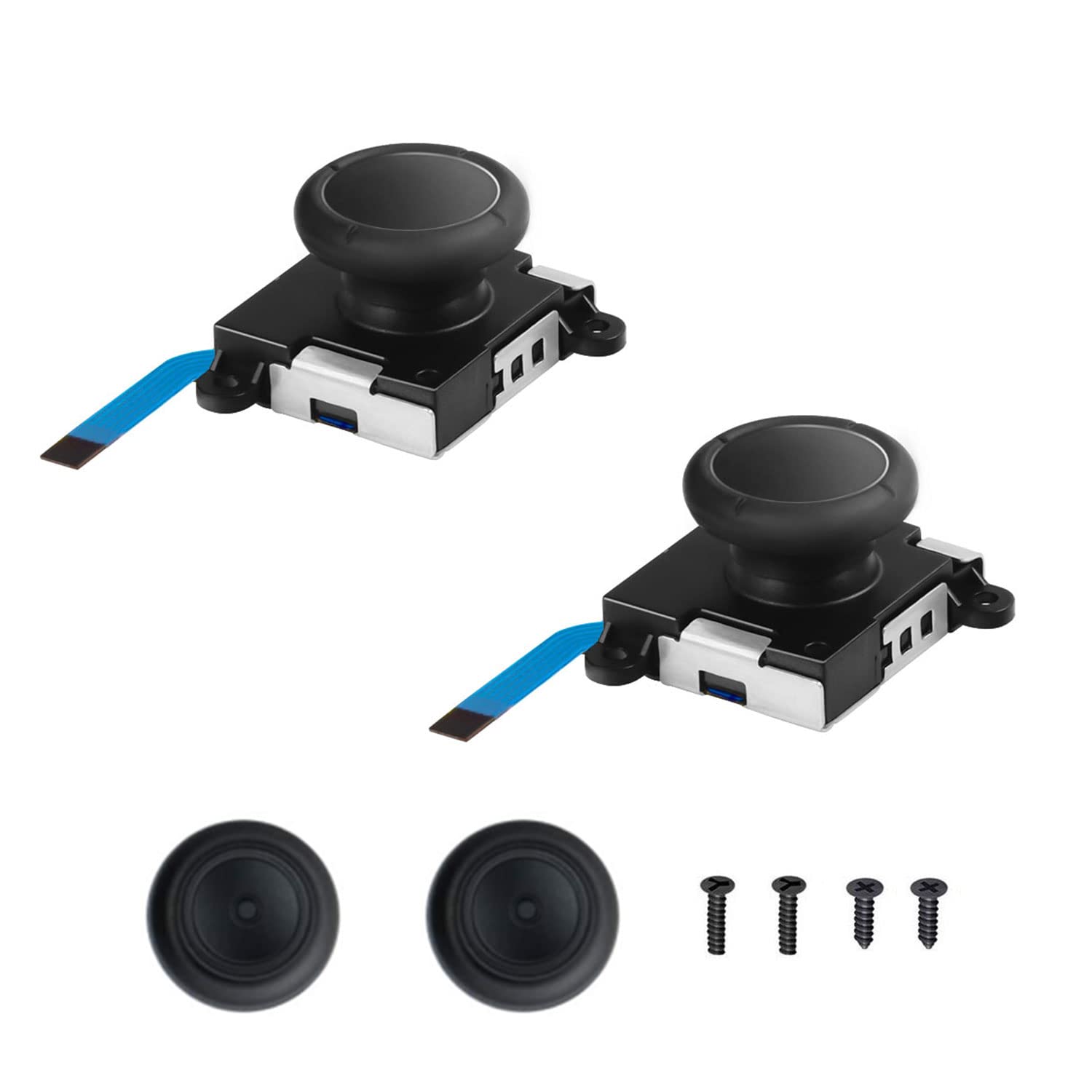 3D Replacement Joystick Analog  Thumb Stick for Nintendo Switch  2-Pack Analog Joystick Replacement with 2pcs Thumb Stick Caps & Screws (Black)