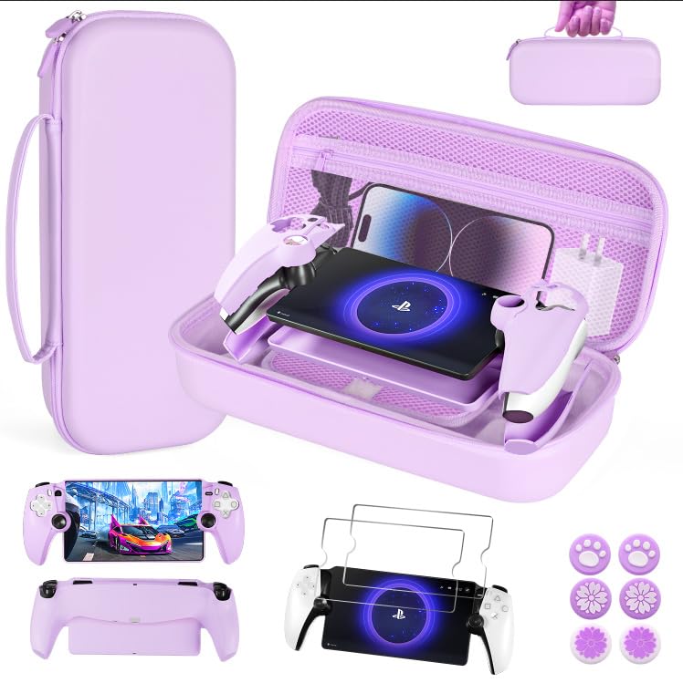 EIELST Accessories Bundle for Playstation Portal Remote Player - Cute PS5 Portal Accessories Kit with Carry Case  Protective Cover Case Set and 2 Pack Screen Protector for Ps Portal - Purple