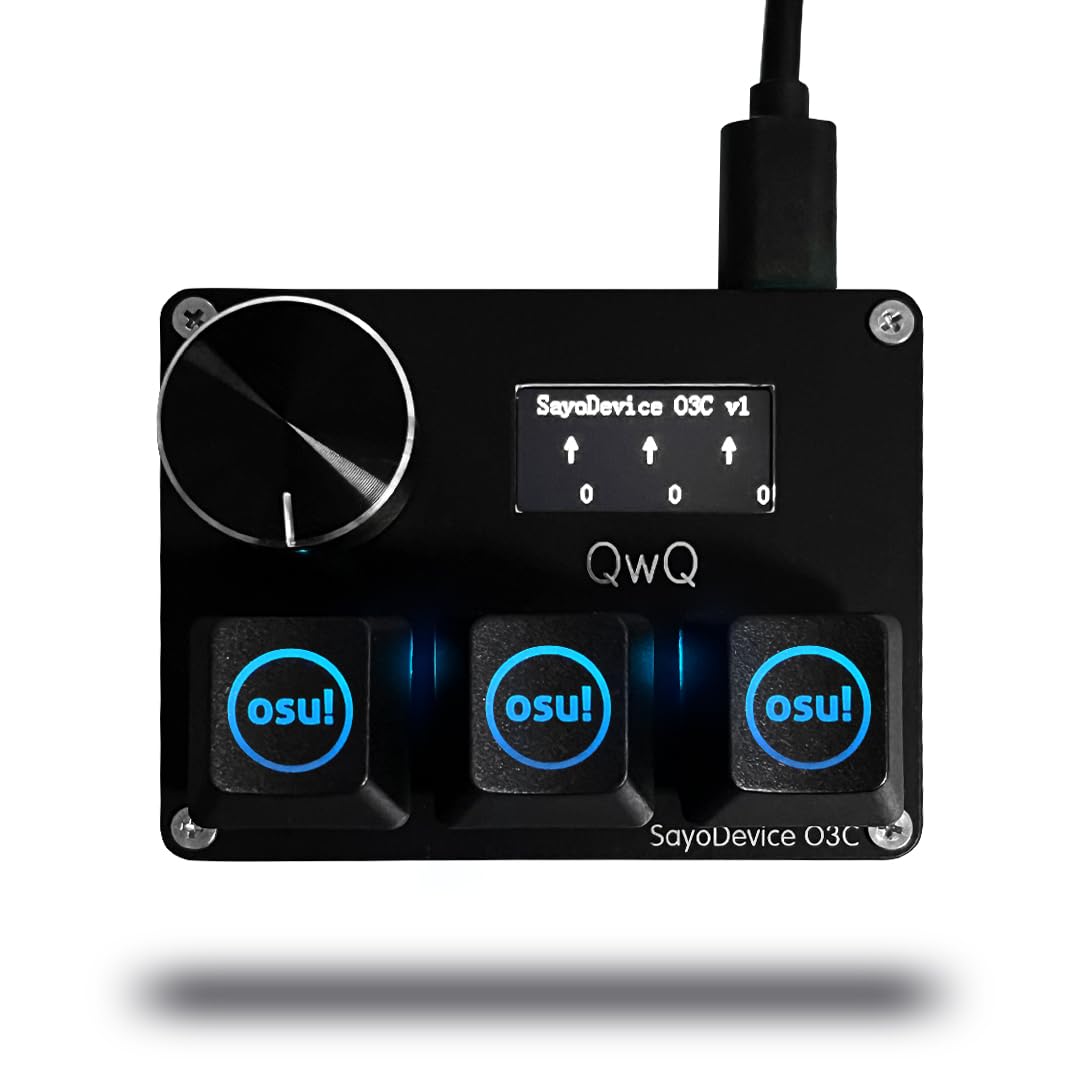 BTXETUEL SayoDevice O3C OSU Keyboard Rapid Trigger Hall Switches Magnetic Linear Switches Keyboard with Knob and Screen Copy Paste Shotcut Macro Hotswap Mini Keypad. (with OSU keycaps-Black)