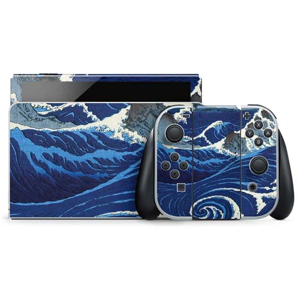 Skinit Decal Gaming Skin Compatible with Nintendo Switch OLED (2021) - Officially Licensed View of The Naruto whirlpools at Awa by Hiroshige Design