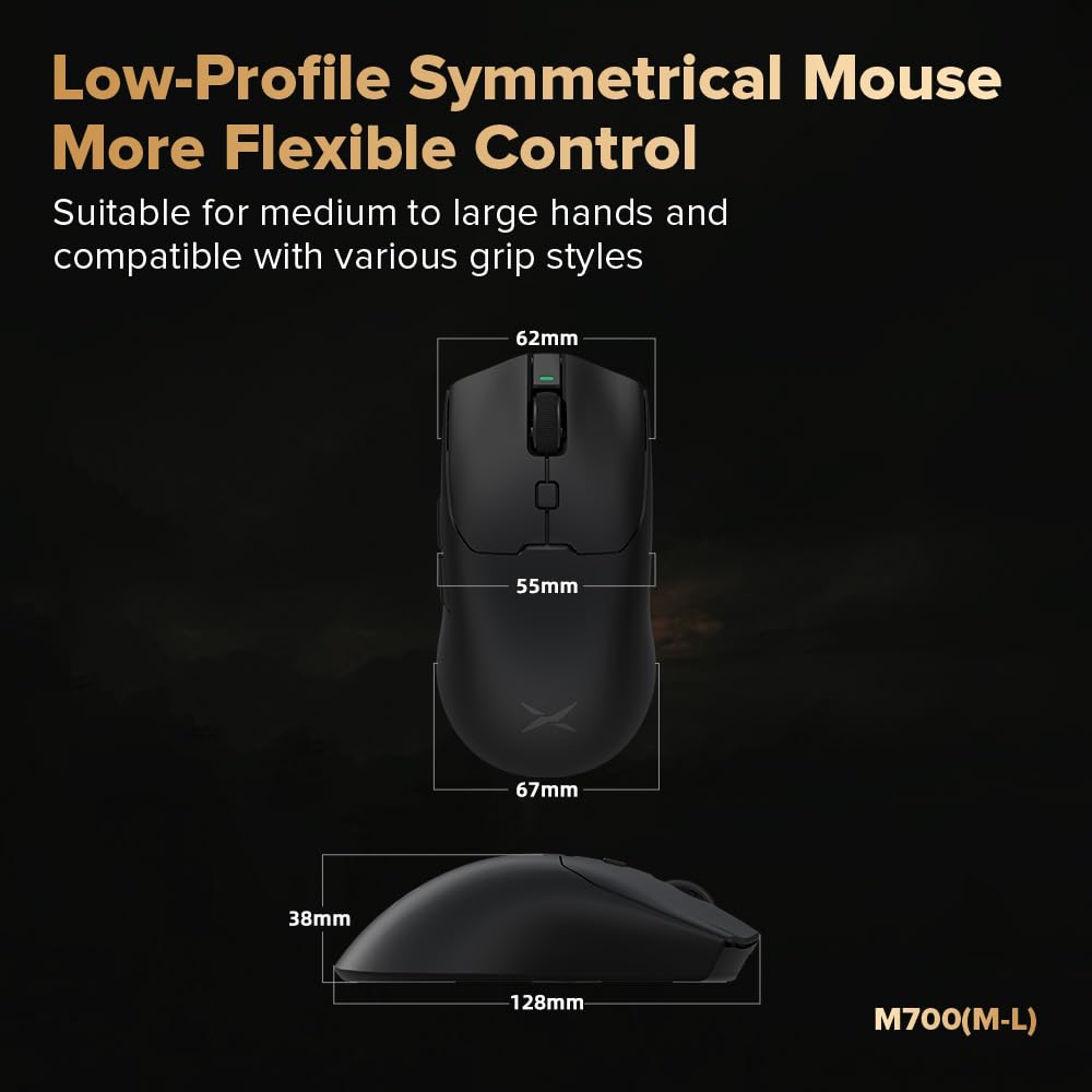 DeLUX M700PRO Wireless Gaming Mouse - 59g, PAW 3395 Sensor, 26000 DPI, 90Hrs Battery, 6 Programmable Buttons, Black