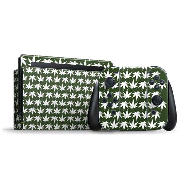 Skinit Decal Gaming Skin Compatible with Nintendo Switch Bundle - Marijuana Leaf White Pattern Design