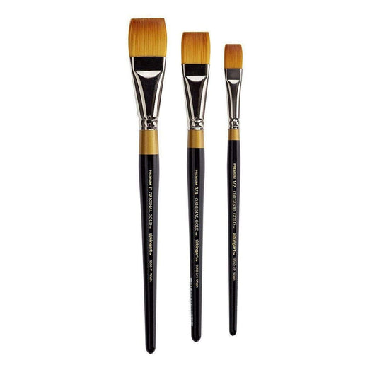 KINGART Premium Original Gold 9550 Series 3 pc. WASH Brush Set  Synthetic Golden Taklon for Acrylic  Watercolor & Oil  Short Handle  3 Sizes: 1/2  3/4  1