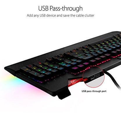 ASUS ROG Strix Flare RGB Mechanical Gaming Keyboard - Cherry MX Blue, Black, Standard Edition, Aura Sync, Customizable Badge, USB Pass-Through