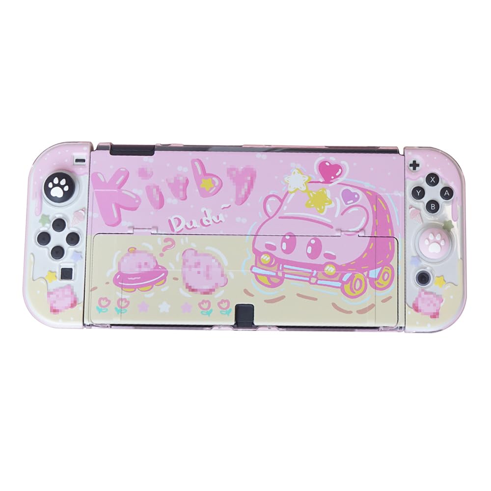 PERFECTSIGHT Protective Case for Nintendo Switch OLED  Cute Clear Soft TPU Slim Grip Cover with Stand  Kawaii Dockable Case for NS Console and Joy Con Car Mouth - Shock-Absorption Anti-Scratch