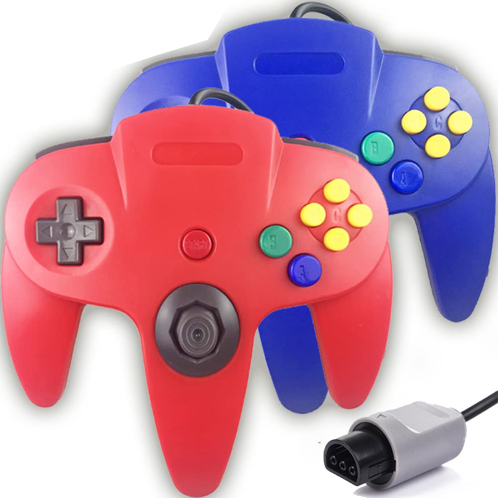 Tevodo N64 Controller  Upgraded Joystick Classic Wired Controller Compatible with N64 Console(Red and Blue)