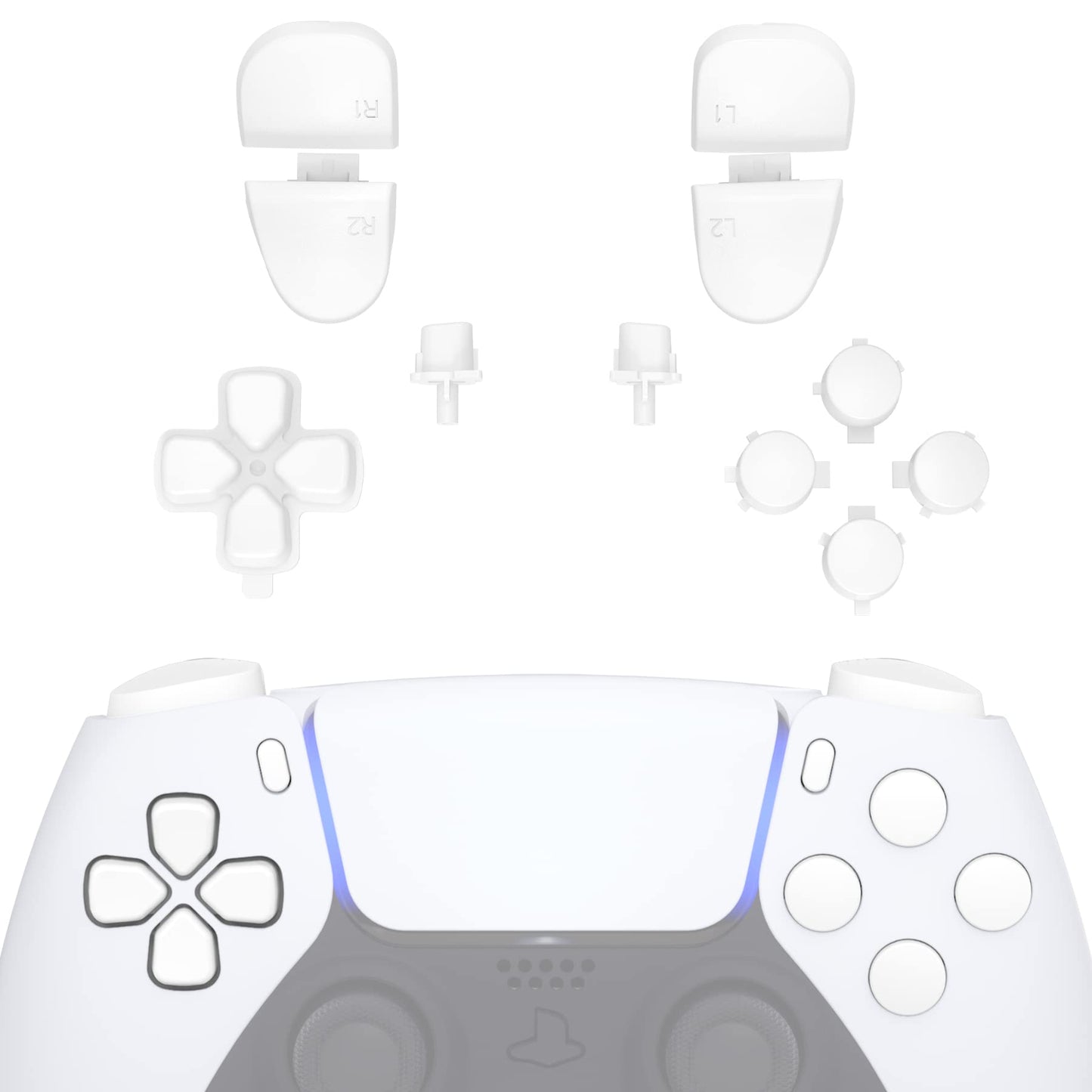 eXtremeRate Replacement D-pad R1 L1 R2 L2 Triggers Share Options Face Buttons  White Full Set Buttons Compatible with ps5 Controller BDM-030 BDM-040 BDM-050 - Controller NOT Included