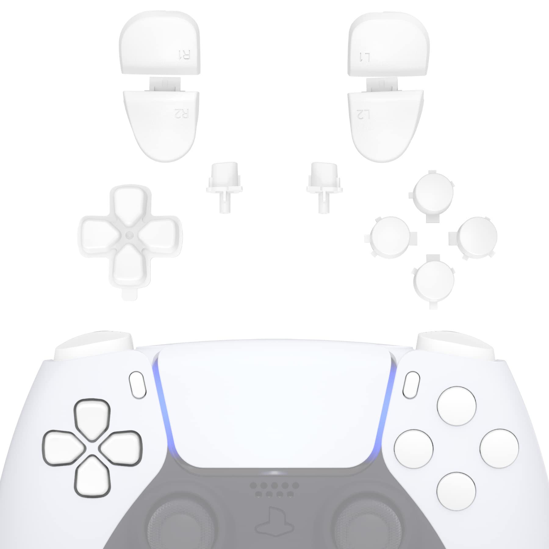 eXtremeRate Replacement D-pad R1 L1 R2 L2 Triggers Share Options Face Buttons  White Full Set Buttons Compatible with ps5 Controller BDM-030 BDM-040 BDM-050 - Controller NOT Included