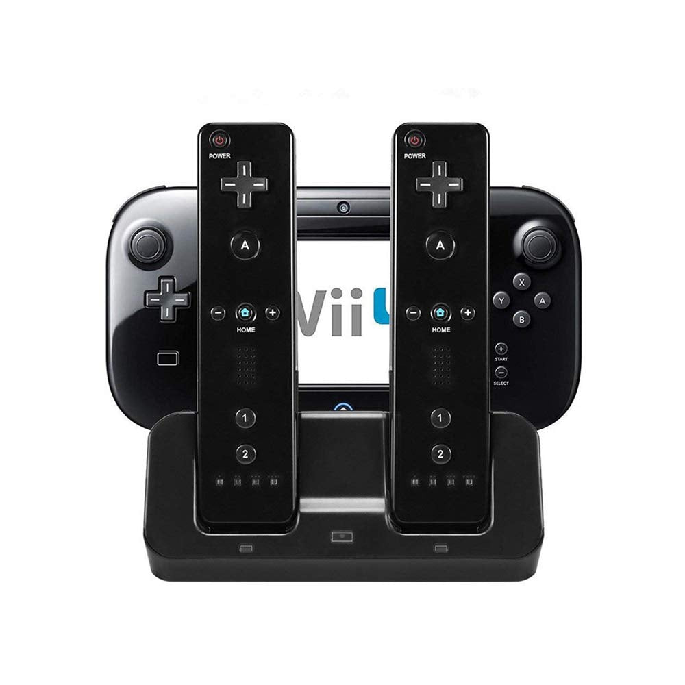 eLUUGIE 3 in 1 Charger Dock for Wii U Gamepad - Black Charging Station & Cradle
