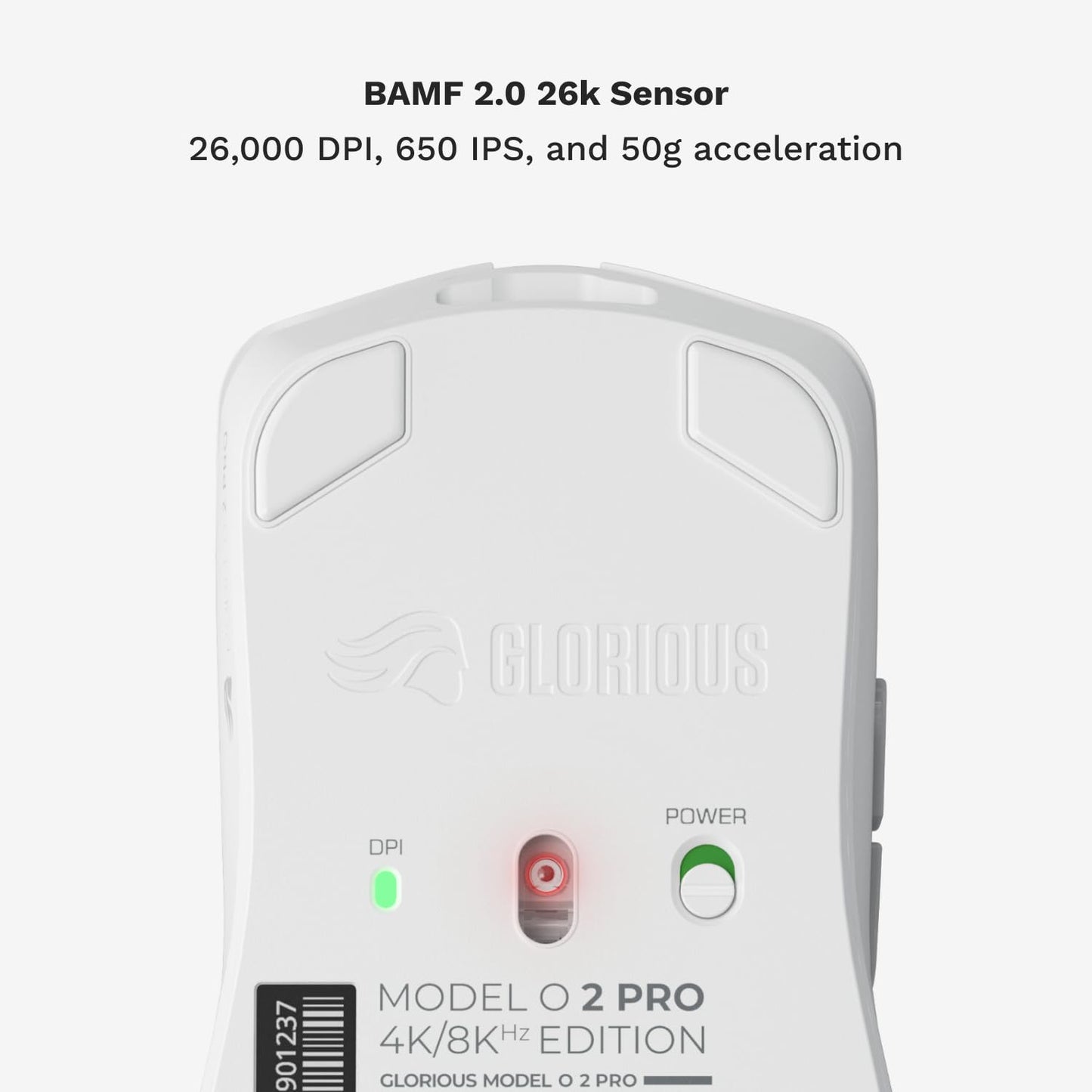 Glorious Gaming Model O 2 PRO Wireless Mouse - 4K/8K, 59g Ultralight, 26K DPI, 2.4GHz, White, Ambidextr