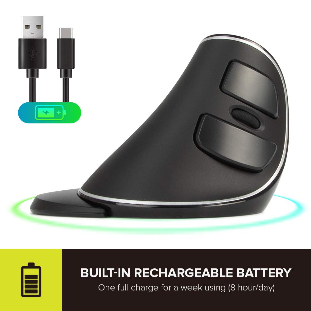 DeLUX Wireless Ergonomic Mouse, 4000DPI Vertical Design, 6 Buttons, Bluetooth+2.4G, Model M618PD, Removable Palm Rest for Comfort
