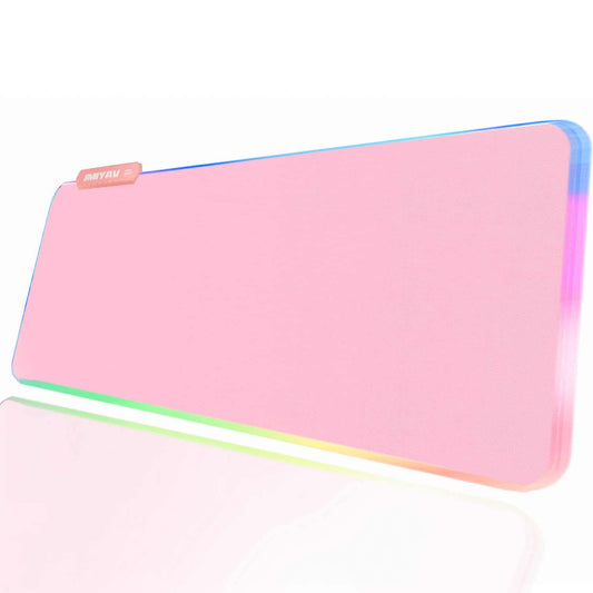 JMIYAV Pink RGB Gaming Mouse Pad - 31.5x12 Inch Extended LED Light Up Desk Pad with Non-Slip Rubber Base for PC Gaming Setup