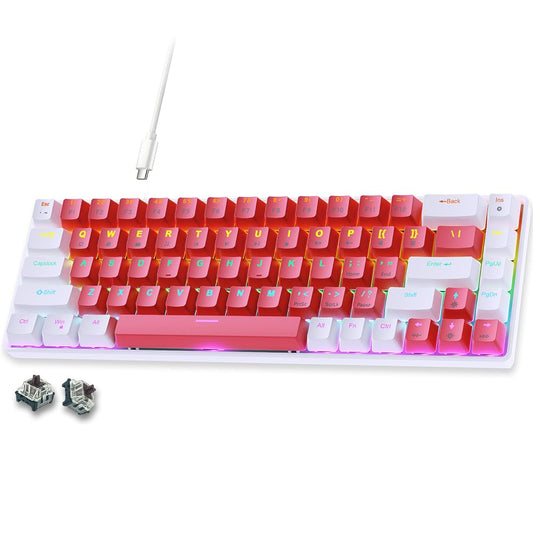 abucow 60% Wired Mechanical Keyboard - 68-Key Compact Layout  Full Anti-Ghosting  Brown Switch Swappable White Red Keycaps  for Windows/Mac