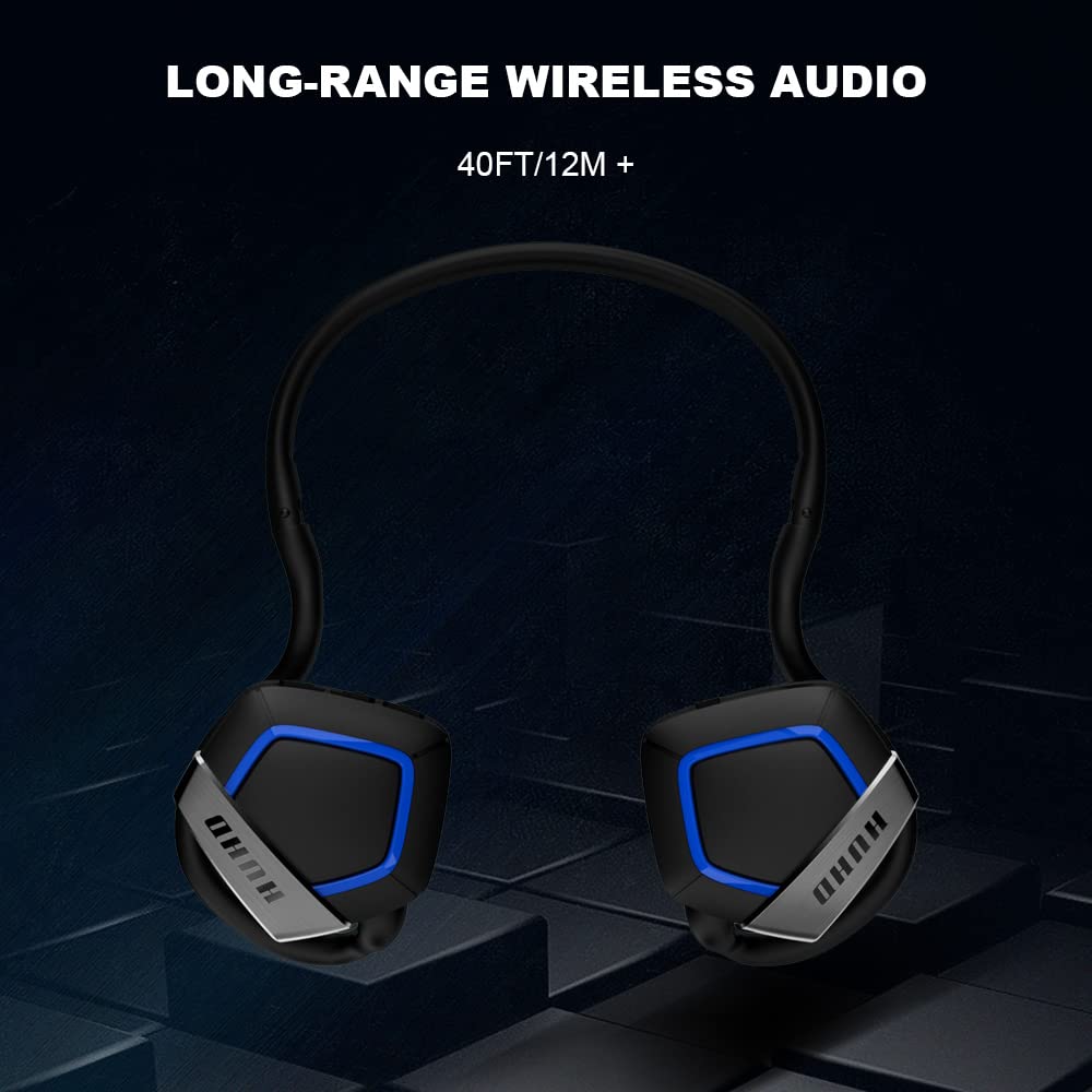 HUHD Wireless Gaming Headphones H1 - On-Ear, Foldable, Blue, with Detachable Mic for PS5, PS4, PC, Nintendo Switch - Large Size