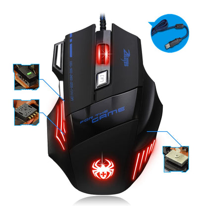 Zelotes T80 Wired Gaming Mouse, 7200 DPI, 7 Buttons, Ergonomic, LED Illumination, Black
