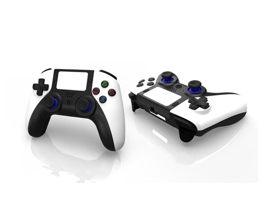 megacom Wireless Bluetooth Controller for P4/PC - Gamepad with Remap Keys, Dual Vibration, Rechargeable Battery, White