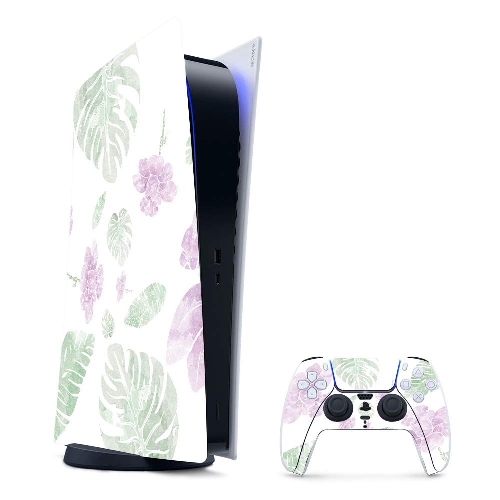 MightySkins Glossy Glitter Gaming Skin for PS5 / PlayStation 5 Digital Edition Bundle - Water Color Flowers | Durable High-Gloss Glitter Finish | Easy to Apply  Change Style | Made in The USA