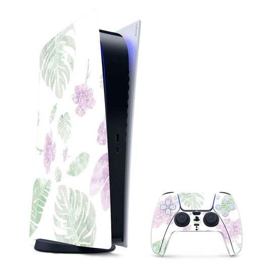 MightySkins Glossy Glitter Gaming Skin for PS5 / PlayStation 5 Digital Edition Bundle - Water Color Flowers | Durable High-Gloss Glitter Finish | Easy to Apply  Change Style | Made in The USA