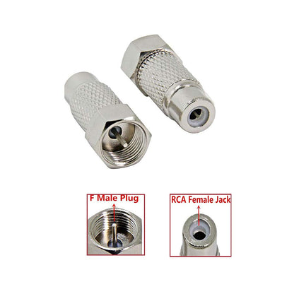 WICAREYO RF to Coax Adapter - 2PCS F Type Female to Male Plug, Silver, Compatible with Atari 2600, Model 8414831193664