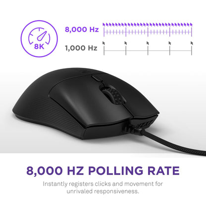 NZXT Lift 2 Symmetrical Wired Gaming Mouse, 58g, 8K Polling Rate, 26K DPI, Optical Switches, Black, Model MS-001NB-03