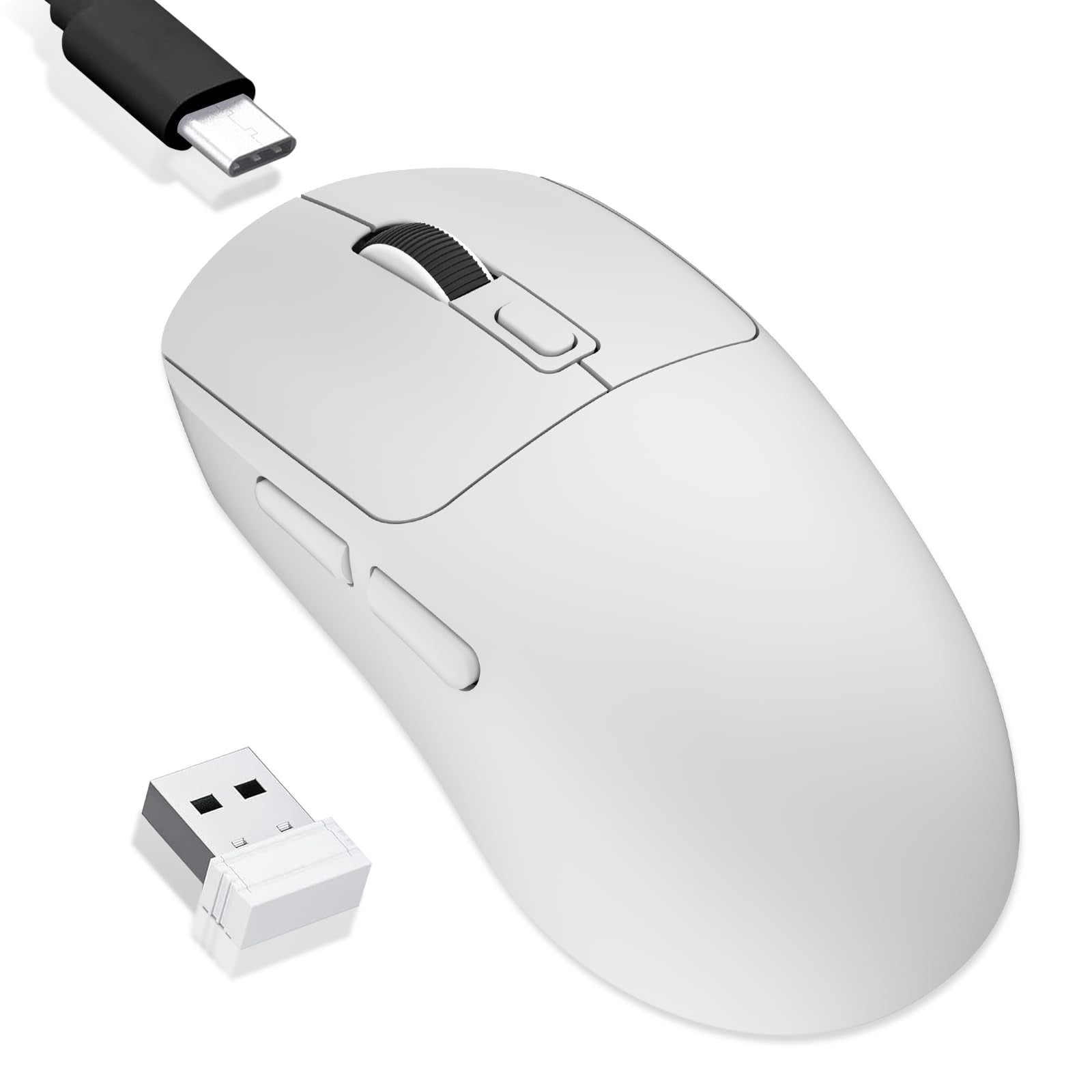 MELOGAGA Wireless Gaming Mouse  2.4G/Bluetooth 5.4/USB-C 3-Mode Wired/Cordless Game Mice with 8 Adjustable DPI  Ergonomic Rechargeable Computer Mouse for PC  Mac  PS5  Tablet -White
