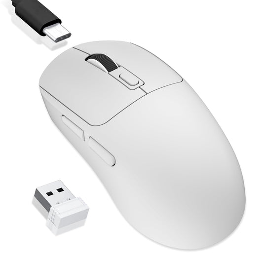 MELOGAGA Wireless Gaming Mouse  2.4G/Bluetooth 5.4/USB-C 3-Mode Wired/Cordless Game Mice with 8 Adjustable DPI  Ergonomic Rechargeable Computer Mouse for PC  Mac  PS5  Tablet -White