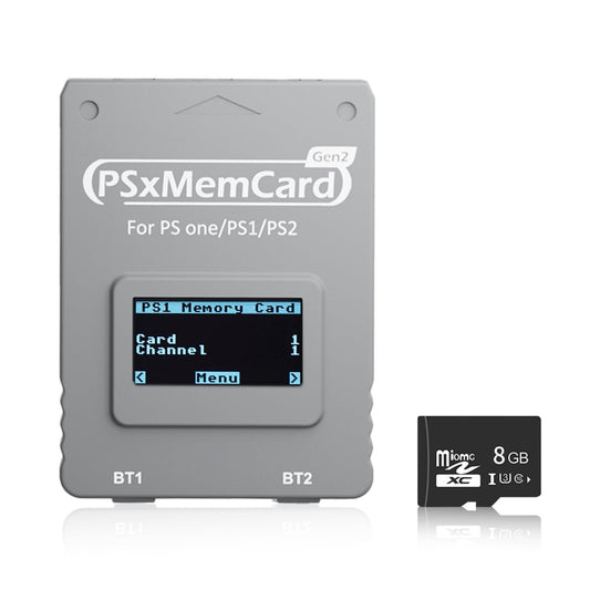 BITFUNX PSxMemCard Gen2 Memory Card - 8GB MicroSD, Unlimited Storage, Firmware Upgrade, High Speed, Grey for PS2/PS1/PS One Console
