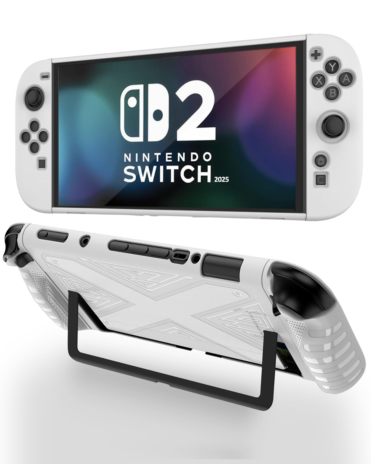 NINKI Silicone Cover for Nintendo Switch 2 2025 Case with Stand Hard Slim Lightweight Anti-Scratch Full Protective Dockable Switch 2 Controller Case for Nintendo Switch 2 Cover 2025 Accessories White