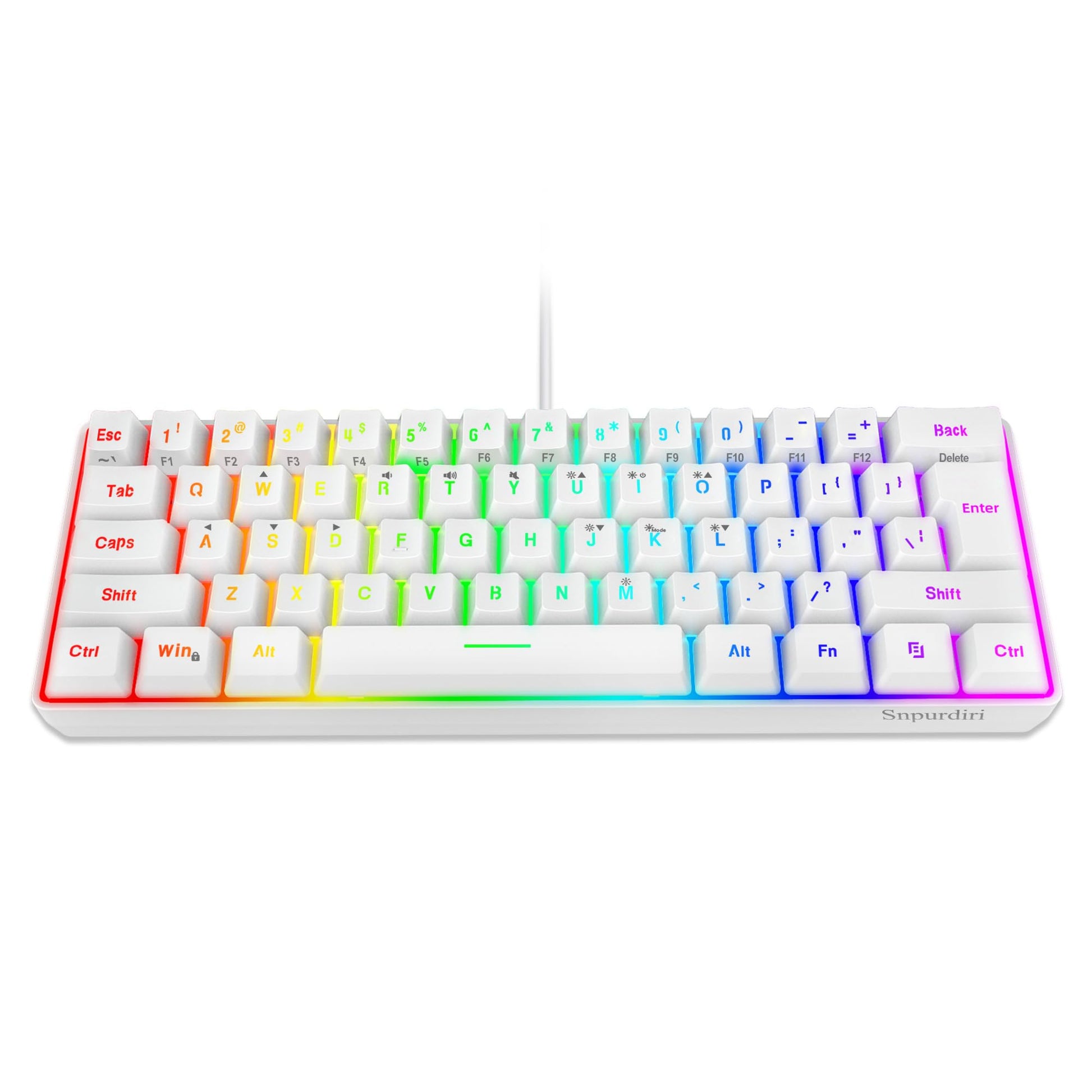 Snpurdiri 60% Wired Gaming Keyboard  61 Keys RGB Backlit Wrist Rest Ultra-Compact Mini Waterproof Keyboard for PC Computer Gamer (White)