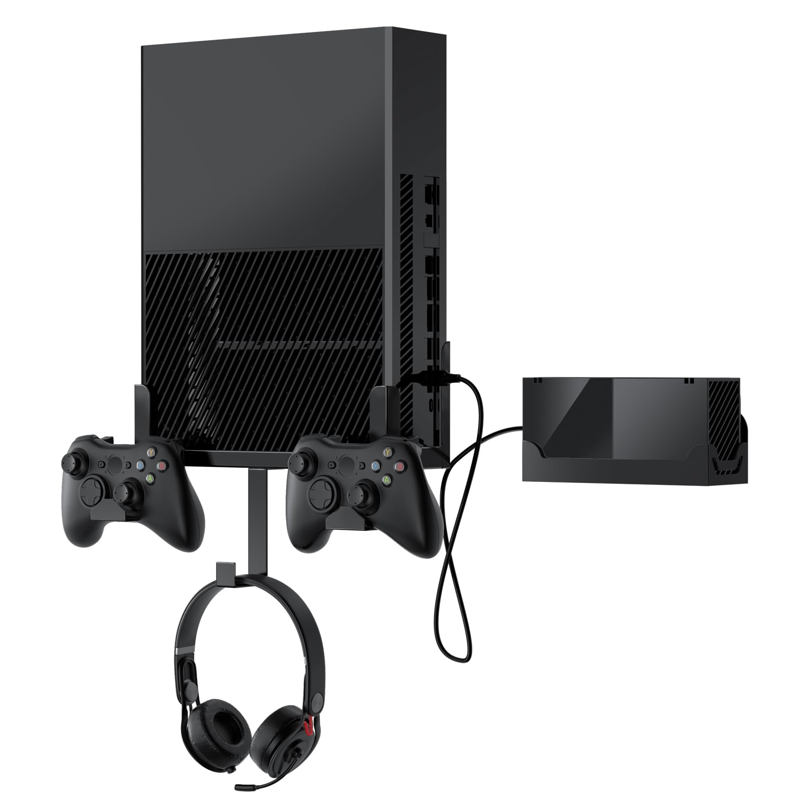 Nymus Xbox One Wall Mount Kit with Power Brick Mount  Detachable Controller Holder & Headphone Hanger  Xbox One Stand