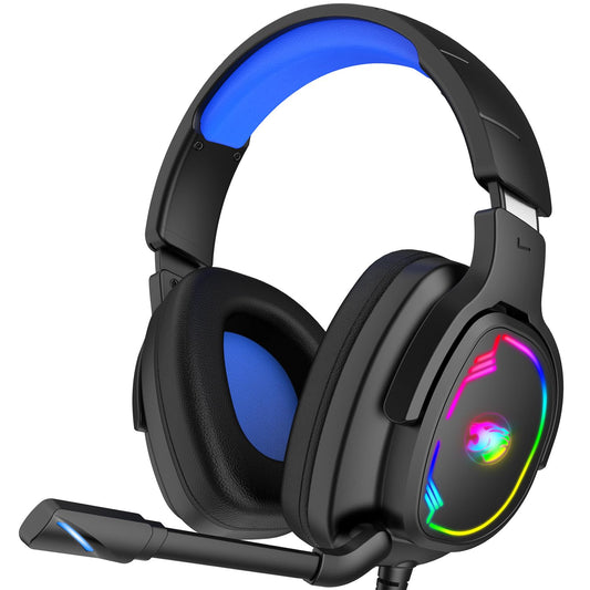 Jimonyer Gaming Headset for PC/PS4/PS5/Xbox One/Switch  Stereo Surround Sound Gaming Headphones with Noise Canceling Flexible Mic  Computer Headset with 3.5mm Jack & RGB Light(Blue)