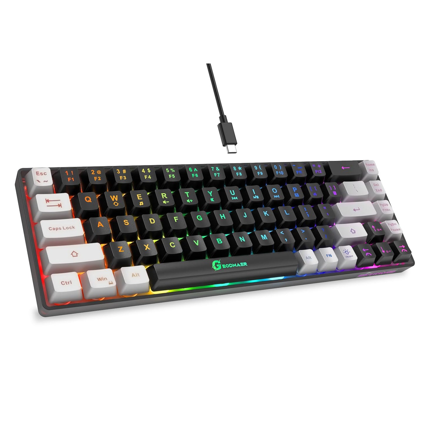 GEODMAER 65% Gaming Keyboard  LED Backlit Mini Wired Gaming Keyboard  Ultra-Compact Anti-Ghosting No-Conflict 68 Keys Gaming Wired Keyboard for PC Laptop Gamer