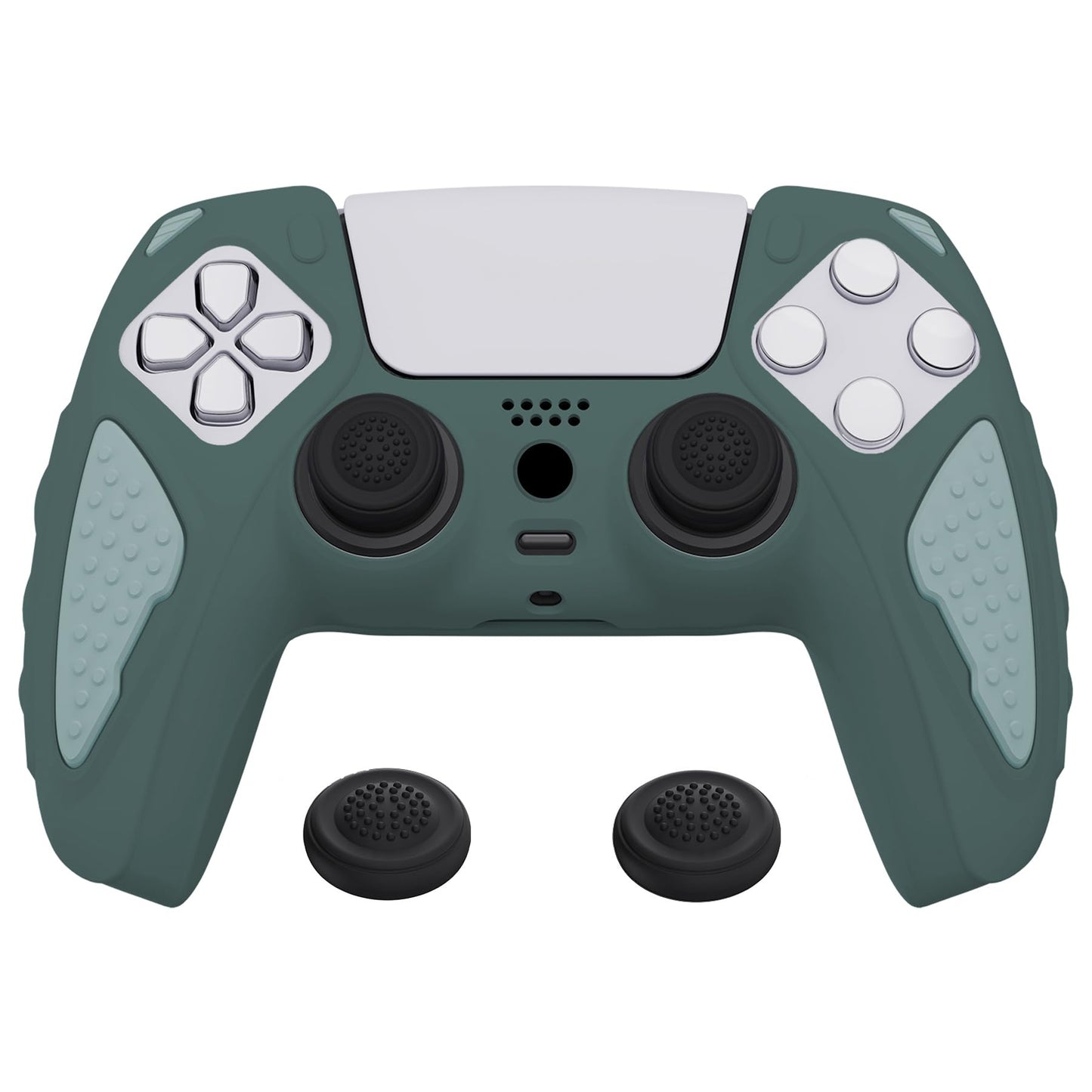 PlayVital Knight Edition Templeton Gray & Jade Grey Two Tone Anti-Slip Silicone Cover Skin for ps5 Controller  Soft Rubber Case for ps5 Wireless Controller with Thumb Grip Caps