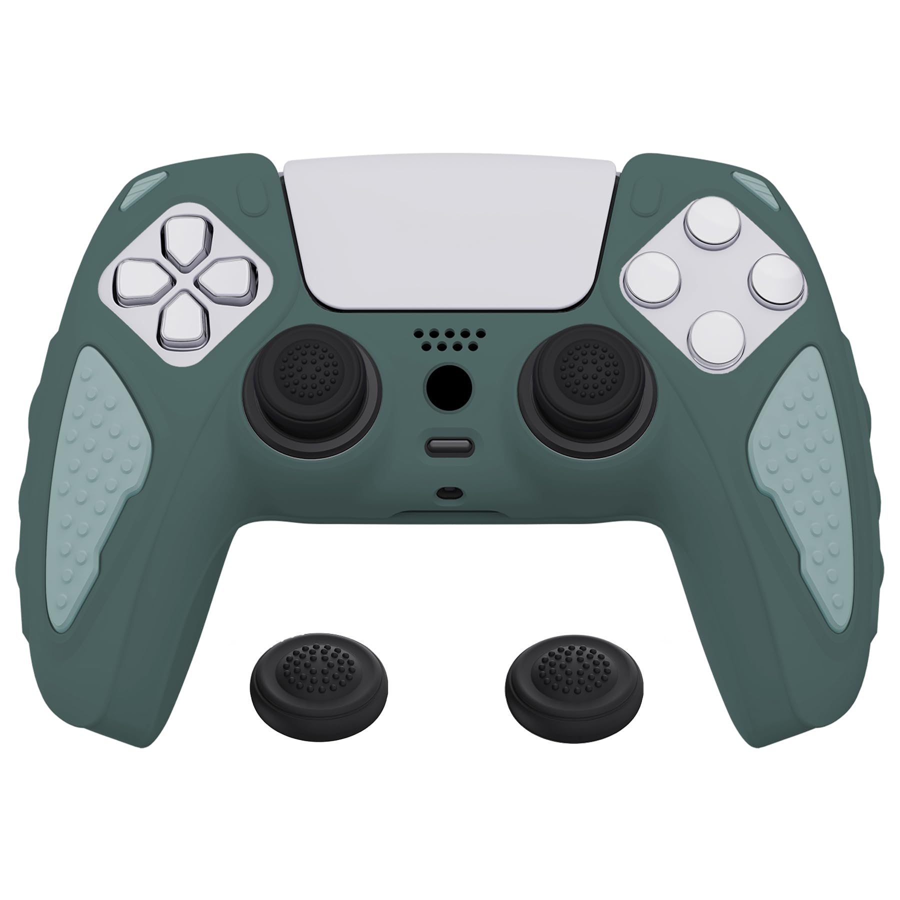 PlayVital Knight Edition Templeton Gray & Jade Grey Two Tone Anti-Slip Silicone Cover Skin for ps5 Controller  Soft Rubber Case for ps5 Wireless Controller with Thumb Grip Caps