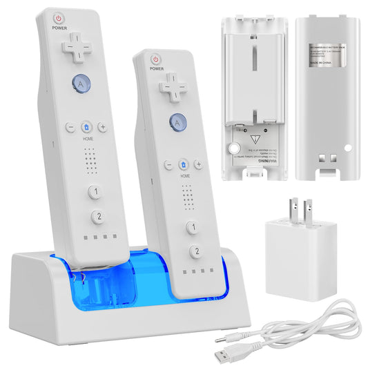 Remote Controller Charger for Wii/Wii U with 2 Pack 2800mAh Rechargeable Battery Pack  2 Port Charging Station for Wii Controller  Remotes are not Included