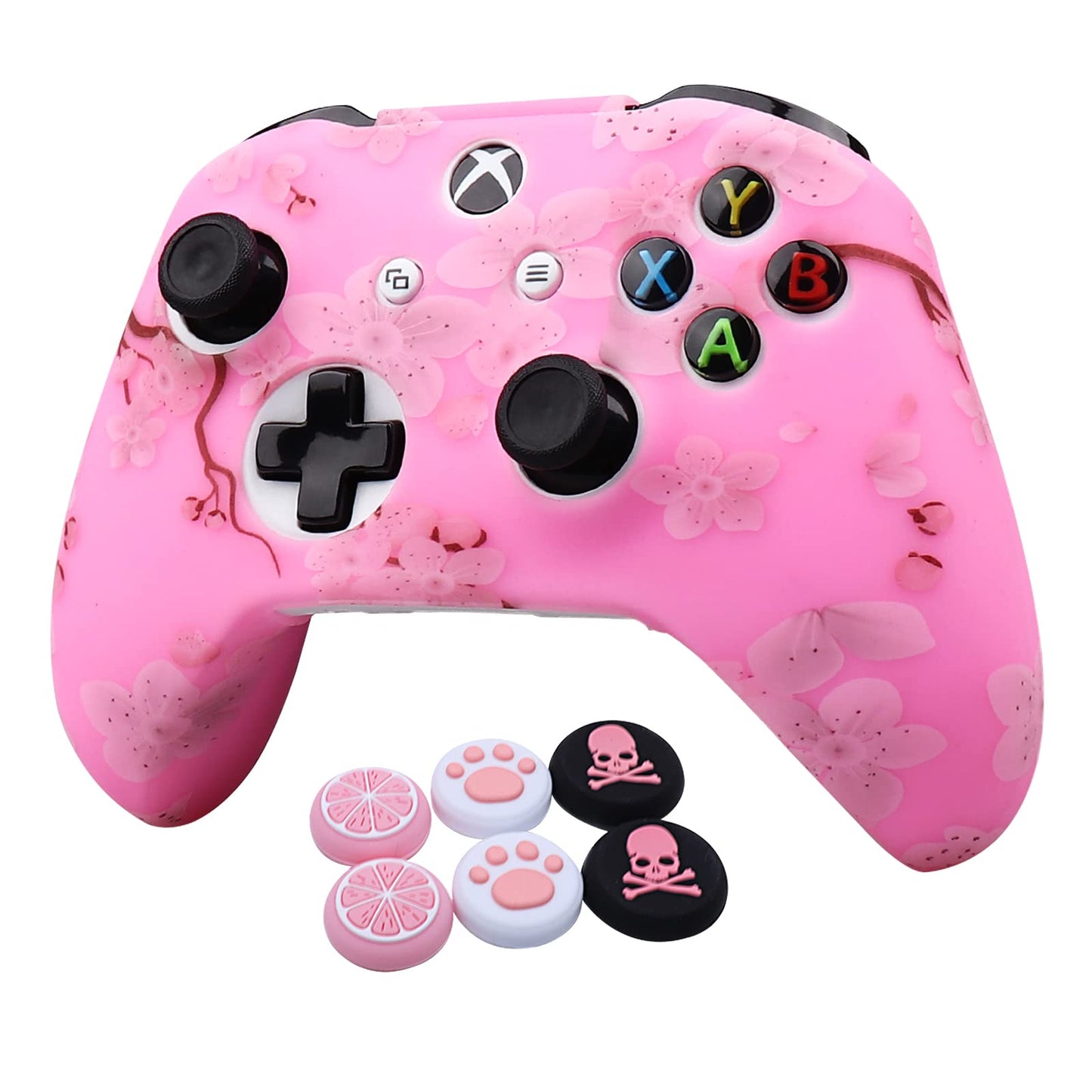 RALAN Cherry Blossoms Skin   Sakura Silicone Controller Cover Skin Protector Compatible for Xbox Ones Controller (Pink Pro Thumb Grip x 2  Pink Cat Grips x 2  Skull Cap x 2).