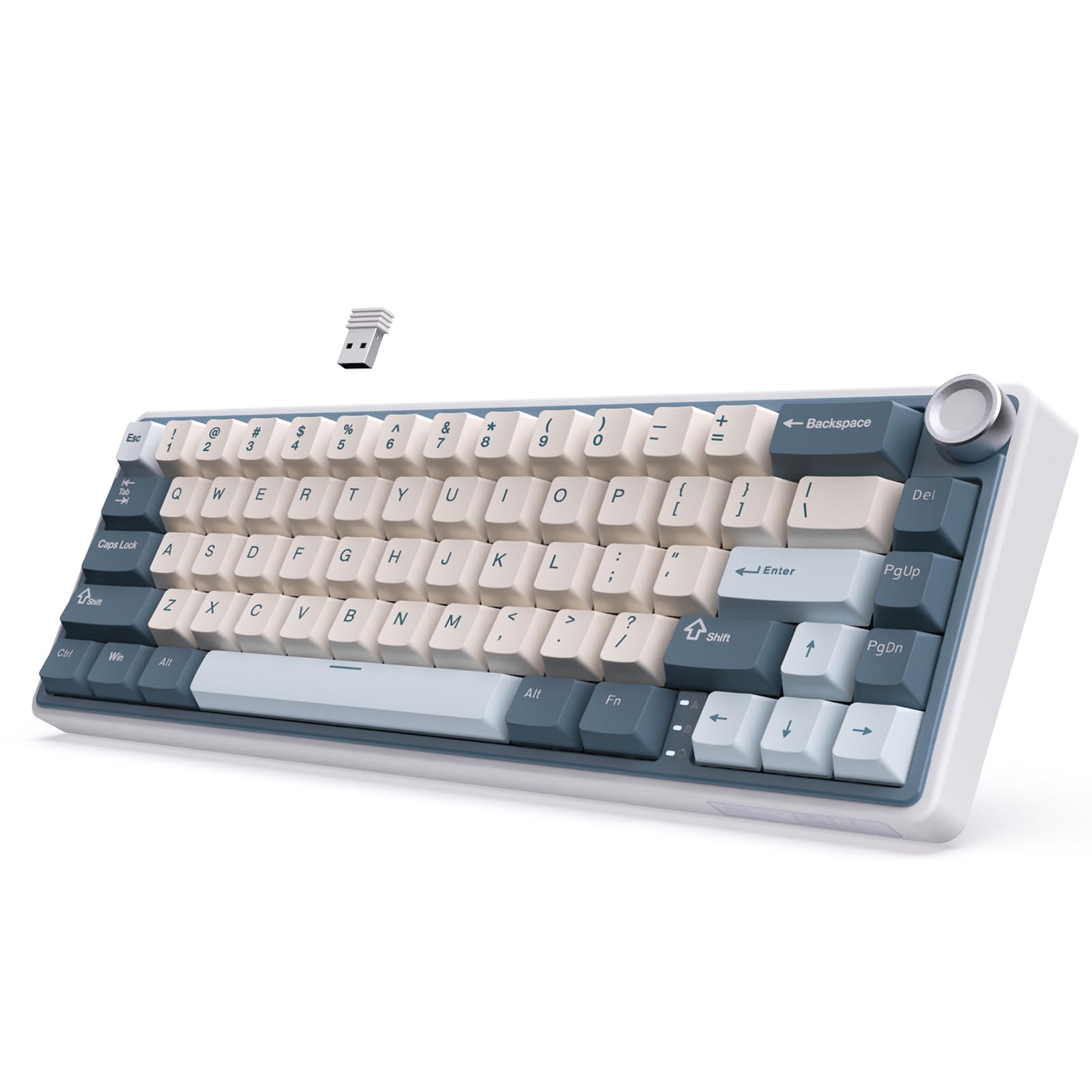 RK ROYAL KLUDGE R65 Wireless Mechanical Keyboard with Volume Knob  Tri-Mode 2.4G/USB-C/BT Gasket Mounted 60% Gaming Keyboard with 66Keys  PBT Keycaps  QMK/VIA  Hot Swappable Cream Switch  Blue