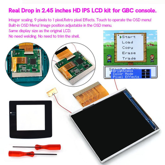 HISPEEDIDO 2.45" Highlight KIT for GBC IPS LCD Mod - Easy Installation OSD Screen, Fits Gameboy Color, No Solder Required, Black Lens