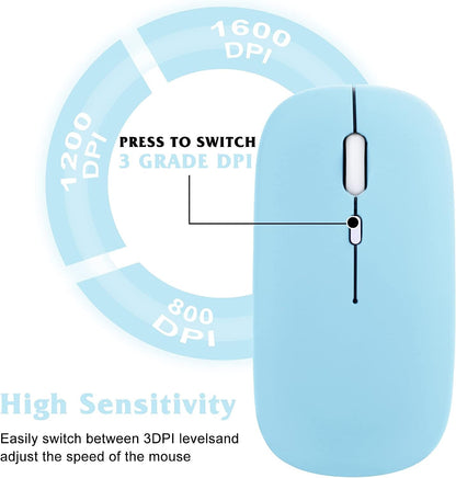 UrbanX Bluetooth Rechargeable Mouse - Wireless Connectivity, Sky Blue, Model UXM030 for HP Stream 11 Pro G5, Laptop, PC, Mac, iPad Pro