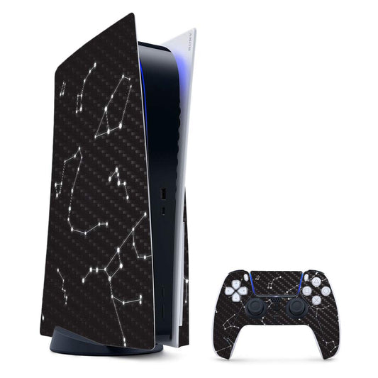 MightySkins Carbon Fiber Gaming Skin for PS5 / PlayStation 5 Bundle - Constellations | Durable Textured Carbon Fiber Finish | Easy to Apply | Made in The USA