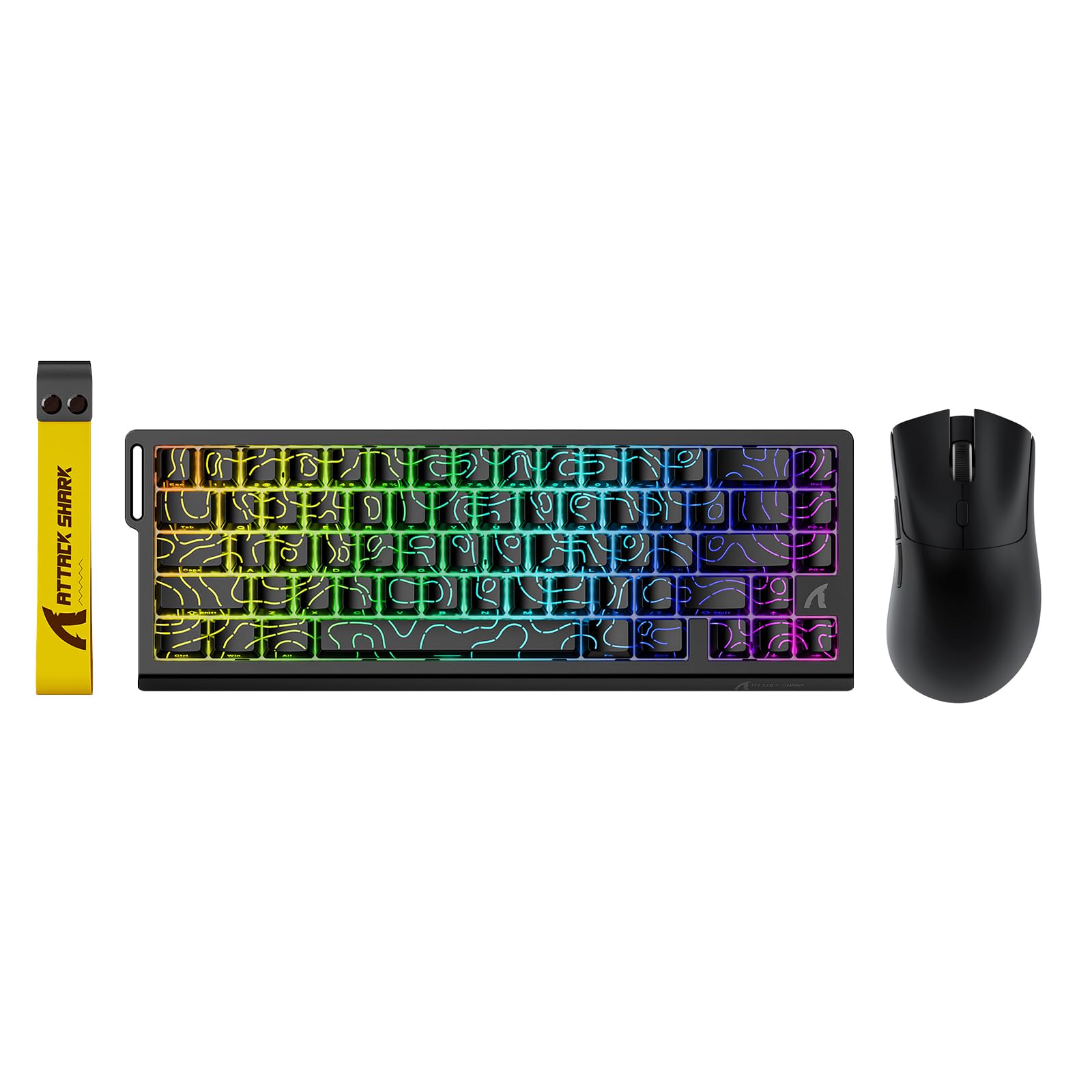 ATTACK SHARK X68 HE Wired Rapid Trigger Mechanical Gaming Keyboard and R1 Mouse with Adjustable Actuation Coiled Cable USB C/2.4Ghz Wireless/BT Ultralight 18K DPI Mice for Esport Gamer(Black Contour)