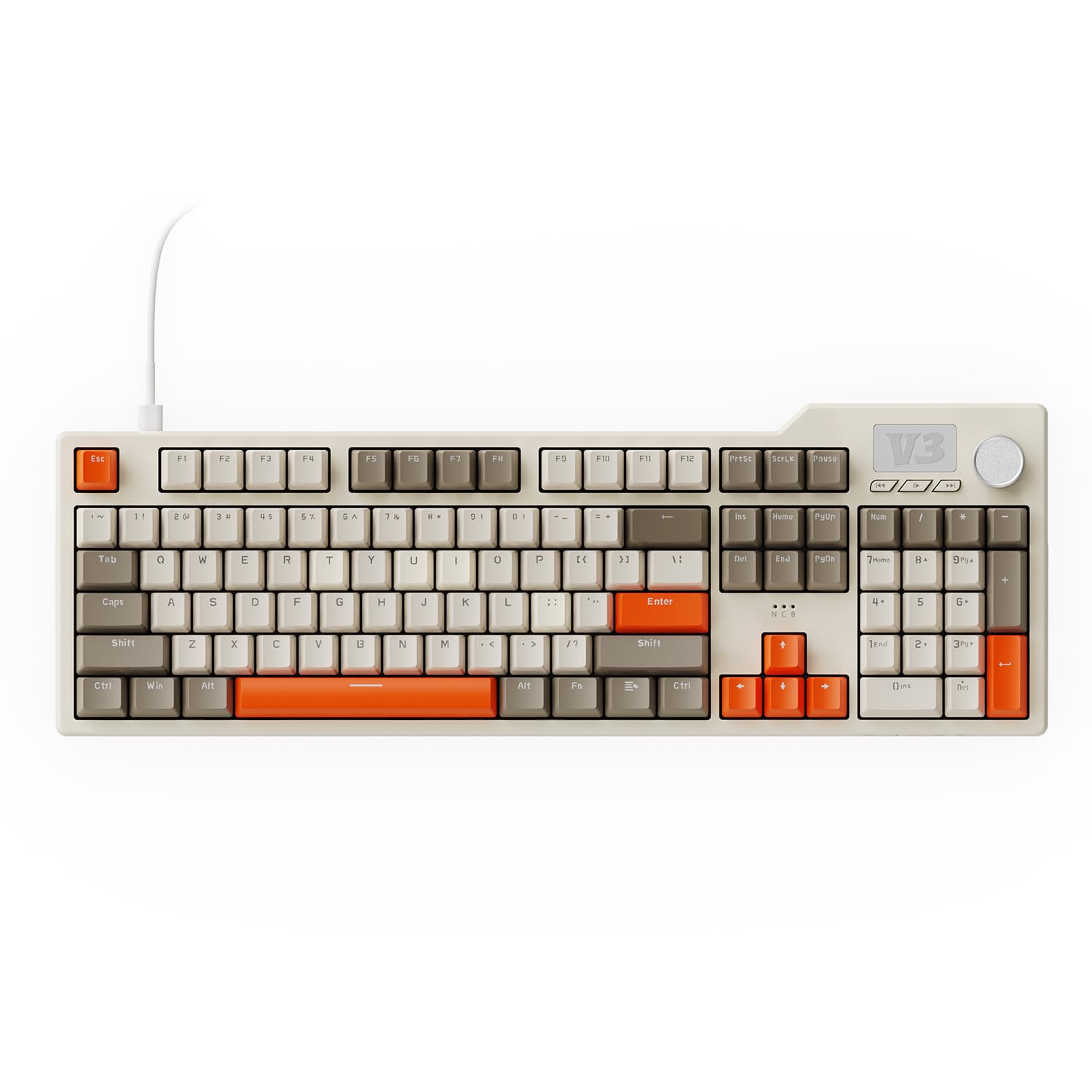 NACODEX AK35I V3 104-Key Full Size Wired Gasket Mount Gaming Keyboard with Multimedia Buttons & Knob Control | Five Layer Pad | OEM Profile PBT Keycaps | White Backlit Custom Keyboard