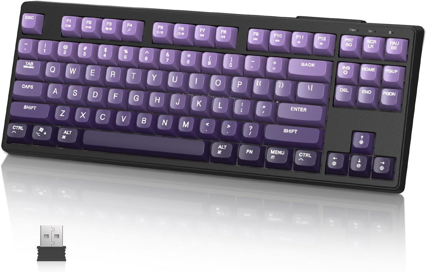 ZIYOU LANG M87 75% Wireless Gaming Keyboard Mechanical Feel Silent Rainbow Backlit Bluetooth/2.4Ghz PBT Gradient Keycaps Rechargeable 4000mAH Battery Ergonomic for MAC/Win/PC-Purple