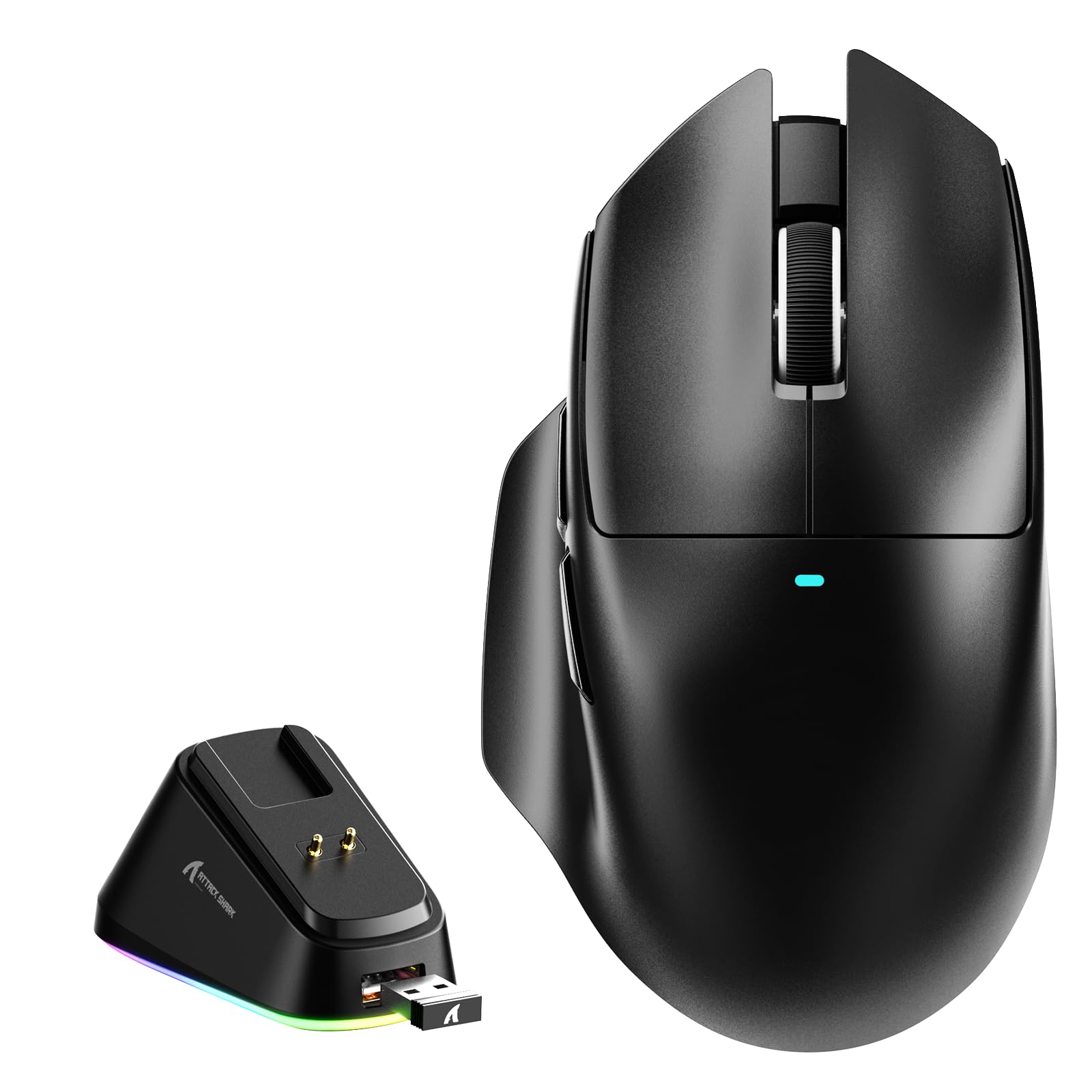 MAMBASNAKE?Attack Shark V6 65g Lightweight RGB Gaming Mouse with Magnetic Charging Dock  BT/2.4G Wireless/Wired 1K Polling Rate  25K DPI  Gaming Mice for PC/Mac/Laptop(Black)