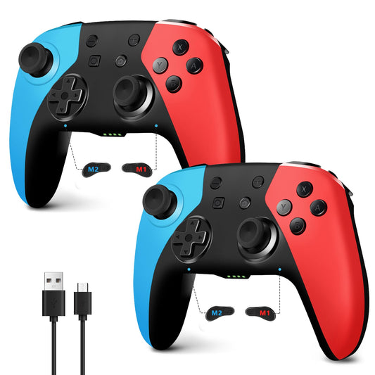 AceGamer Wireless Controller for Nintendo Switch - Hall Effect Joystick, Turbo, Dual Vibration, 2 Pack (Red+Blue)