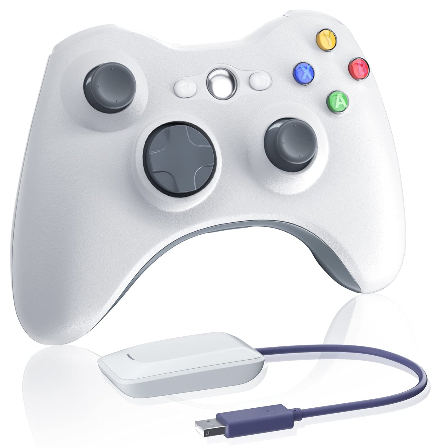 Oussirro Wireless Controller for Xbox 360  2.4GHZ Gamepad Joystick Controller Remote for PC Windows 7 8 10 with Receiver Adapter  White