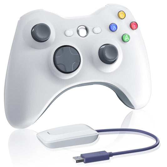 Oussirro Wireless Controller for Xbox 360  2.4GHZ Gamepad Joystick Controller Remote for PC Windows 7 8 10 with Receiver Adapter  White