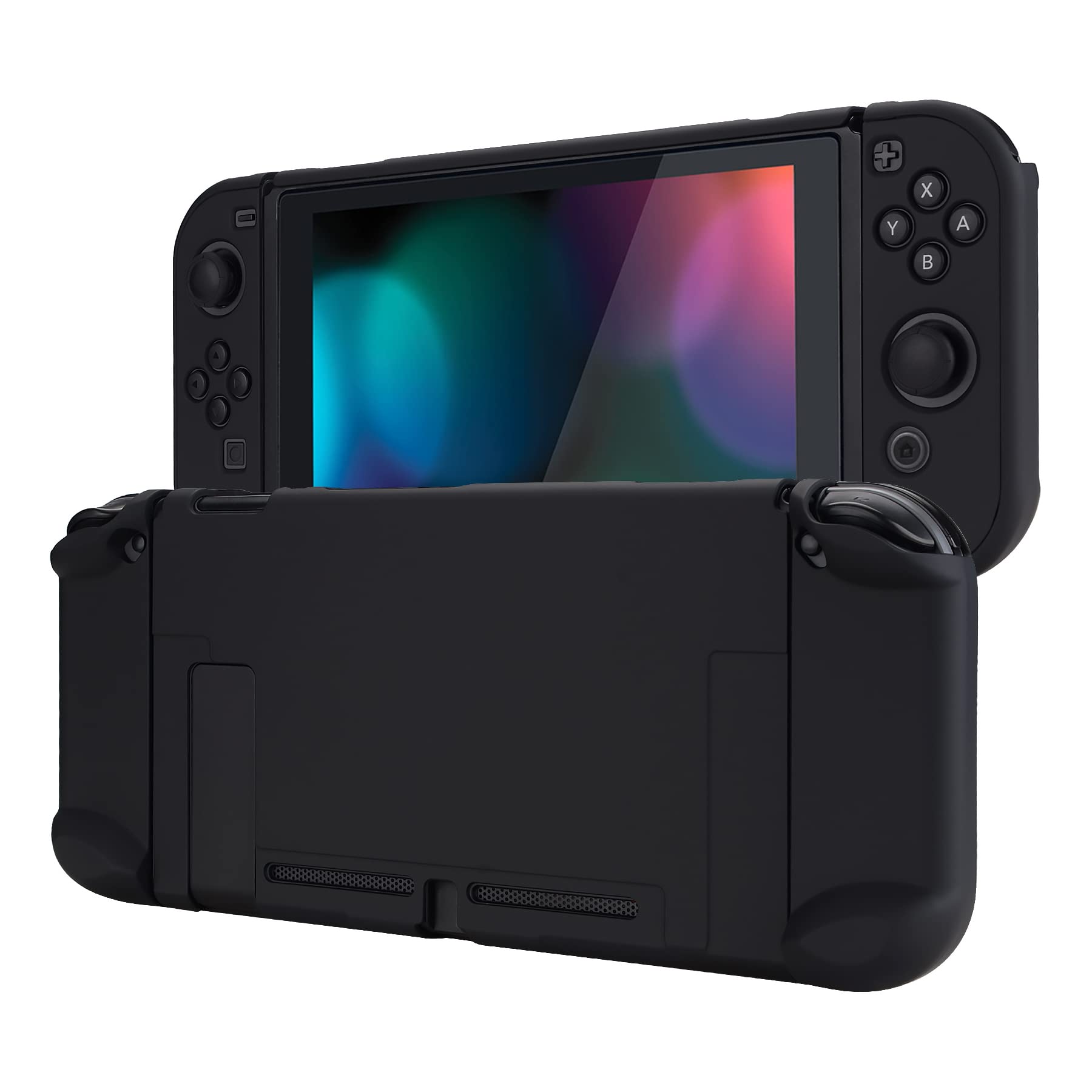 eXtremeRate Nintendo Switch Back Cover - Hard Shell Protective Case, Black, Model NTP344, Dockable, Separable Controller Protector